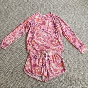 P.J. Salvage Stay Groovy 2-Piece Lounge Set - Pink Sky Abstract Floral - Size M